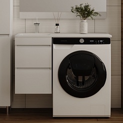 Style Line Тумба с раковиной подвесная Даллас 100 Люкс L, белая PLUS – фотография-2